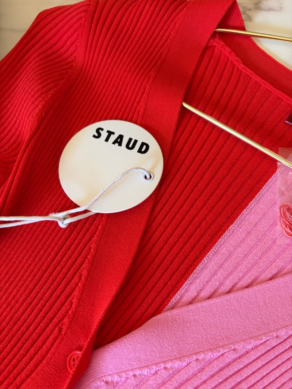 NWT STAUD Colorblock Red Pink Long Sleeve Sweater Dress - Picture 7 of 7